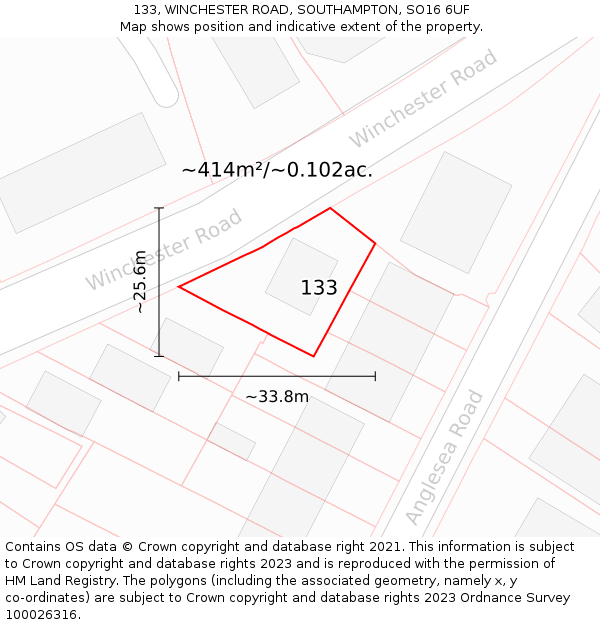 133, WINCHESTER ROAD, SOUTHAMPTON, SO16 6UF: Plot and title map