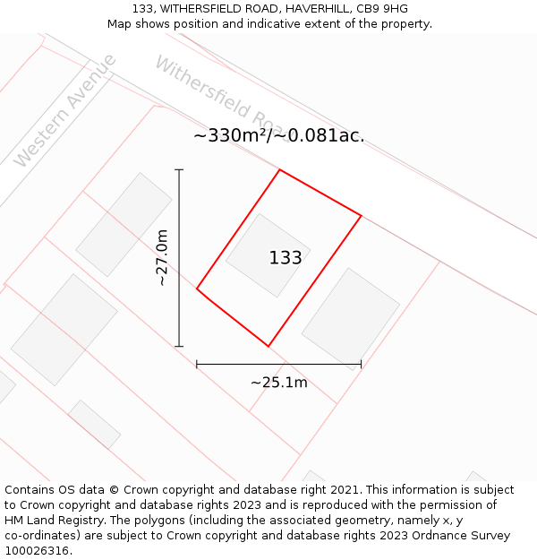 133, WITHERSFIELD ROAD, HAVERHILL, CB9 9HG: Plot and title map