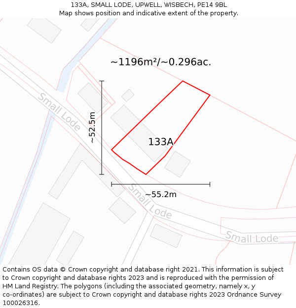 133A, SMALL LODE, UPWELL, WISBECH, PE14 9BL: Plot and title map