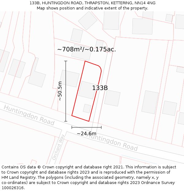 133B, HUNTINGDON ROAD, THRAPSTON, KETTERING, NN14 4NG: Plot and title map