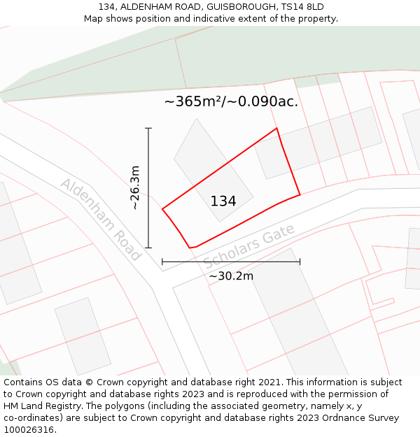 134, ALDENHAM ROAD, GUISBOROUGH, TS14 8LD: Plot and title map