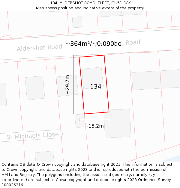 134, ALDERSHOT ROAD, FLEET, GU51 3GY: Plot and title map