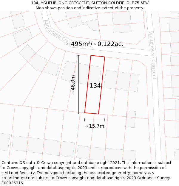 134, ASHFURLONG CRESCENT, SUTTON COLDFIELD, B75 6EW: Plot and title map