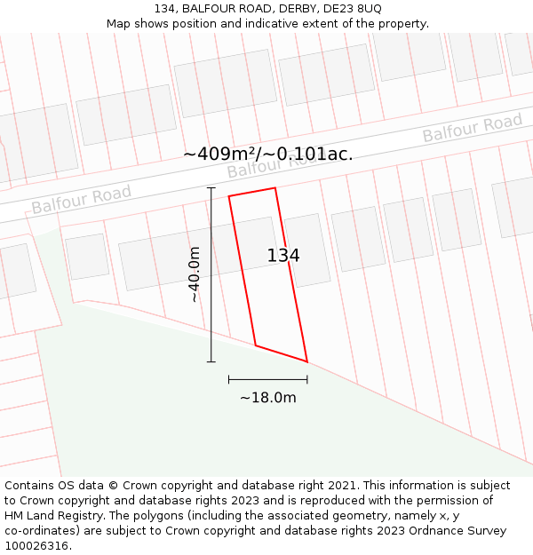 134, BALFOUR ROAD, DERBY, DE23 8UQ: Plot and title map