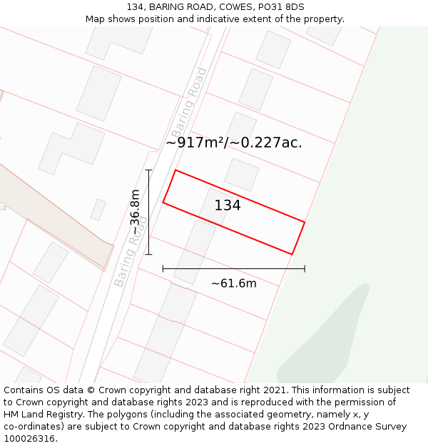134, BARING ROAD, COWES, PO31 8DS: Plot and title map