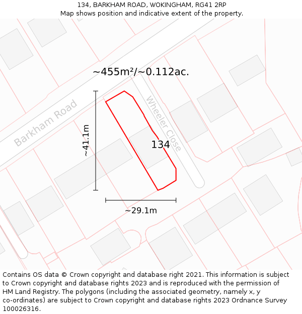 134, BARKHAM ROAD, WOKINGHAM, RG41 2RP: Plot and title map