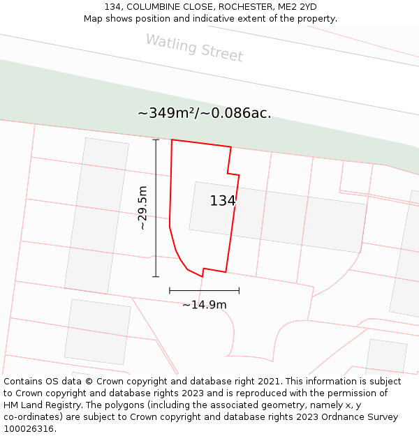 134, COLUMBINE CLOSE, ROCHESTER, ME2 2YD: Plot and title map