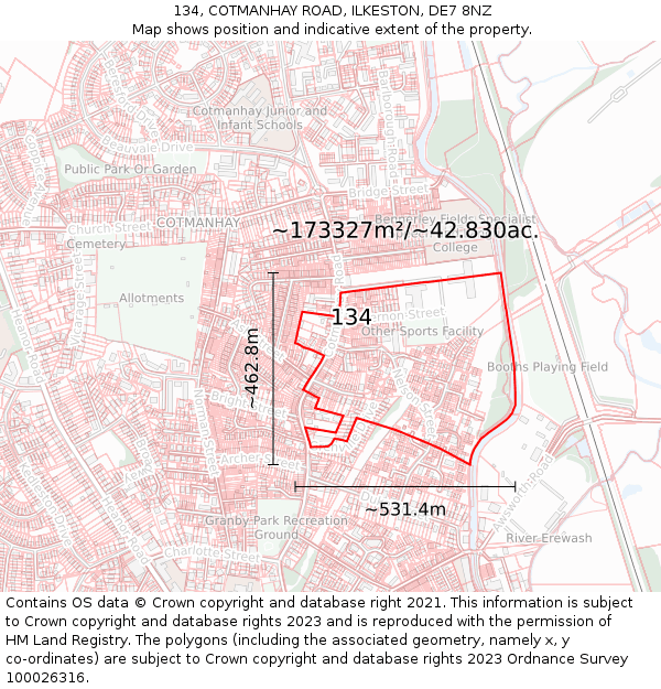 134, COTMANHAY ROAD, ILKESTON, DE7 8NZ: Plot and title map