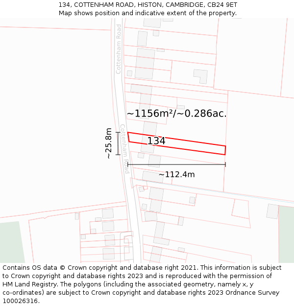 134, COTTENHAM ROAD, HISTON, CAMBRIDGE, CB24 9ET: Plot and title map