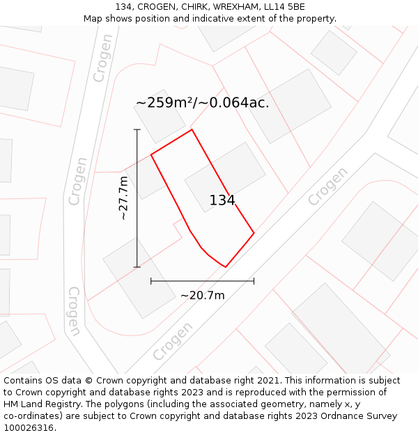 134, CROGEN, CHIRK, WREXHAM, LL14 5BE: Plot and title map