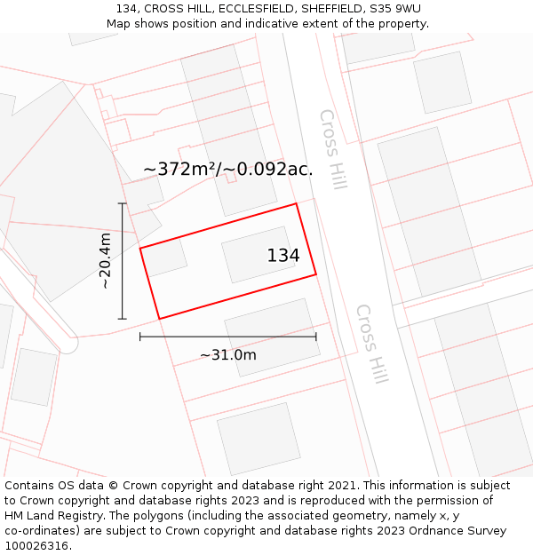 134, CROSS HILL, ECCLESFIELD, SHEFFIELD, S35 9WU: Plot and title map