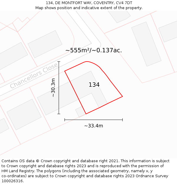 134, DE MONTFORT WAY, COVENTRY, CV4 7DT: Plot and title map