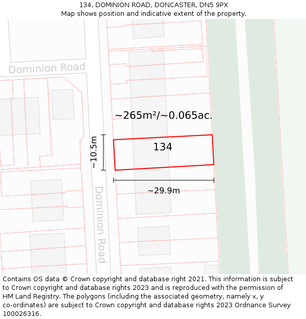 134, DOMINION ROAD, DONCASTER, DN5 9PX: Plot and title map