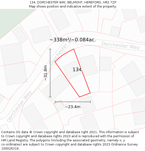 134, DORCHESTER WAY, BELMONT, HEREFORD, HR2 7ZP: Plot and title map