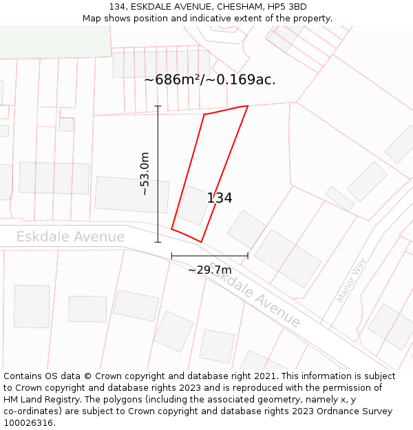 134, ESKDALE AVENUE, CHESHAM, HP5 3BD: Plot and title map