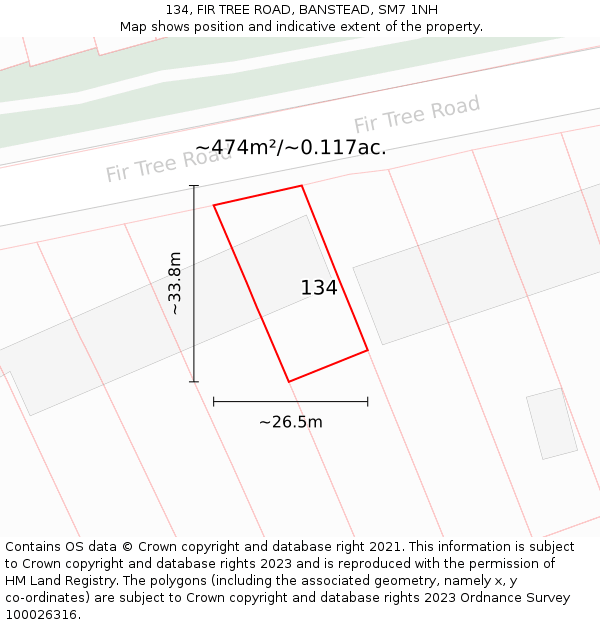 134, FIR TREE ROAD, BANSTEAD, SM7 1NH: Plot and title map