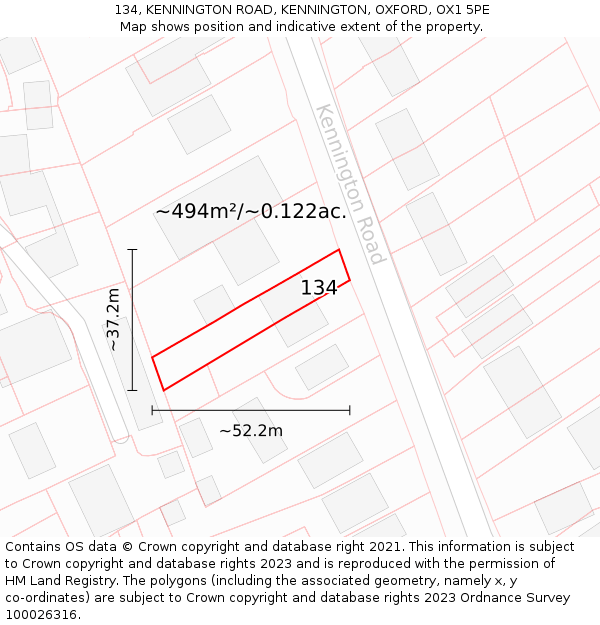 134, KENNINGTON ROAD, KENNINGTON, OXFORD, OX1 5PE: Plot and title map
