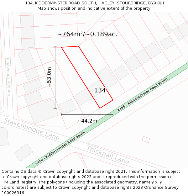 134, KIDDERMINSTER ROAD SOUTH, HAGLEY, STOURBRIDGE, DY9 0JH: Plot and title map