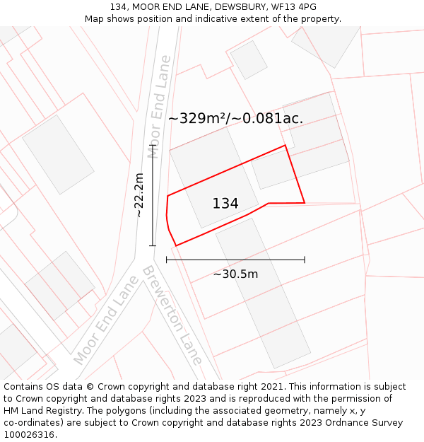 134, MOOR END LANE, DEWSBURY, WF13 4PG: Plot and title map