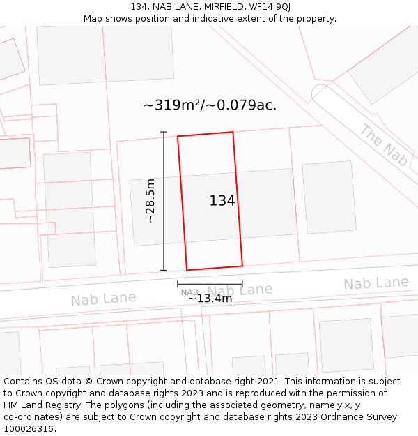 134, NAB LANE, MIRFIELD, WF14 9QJ: Plot and title map