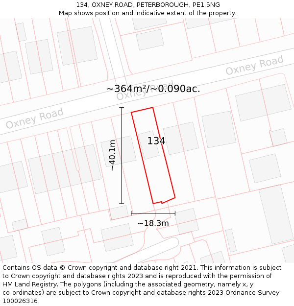 134, OXNEY ROAD, PETERBOROUGH, PE1 5NG: Plot and title map