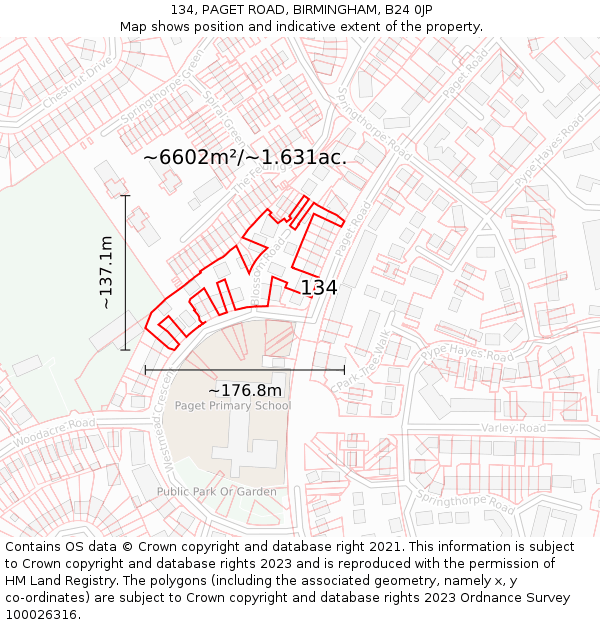 134, PAGET ROAD, BIRMINGHAM, B24 0JP: Plot and title map