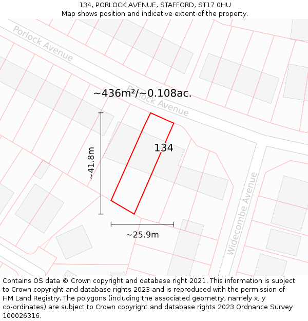 134, PORLOCK AVENUE, STAFFORD, ST17 0HU: Plot and title map