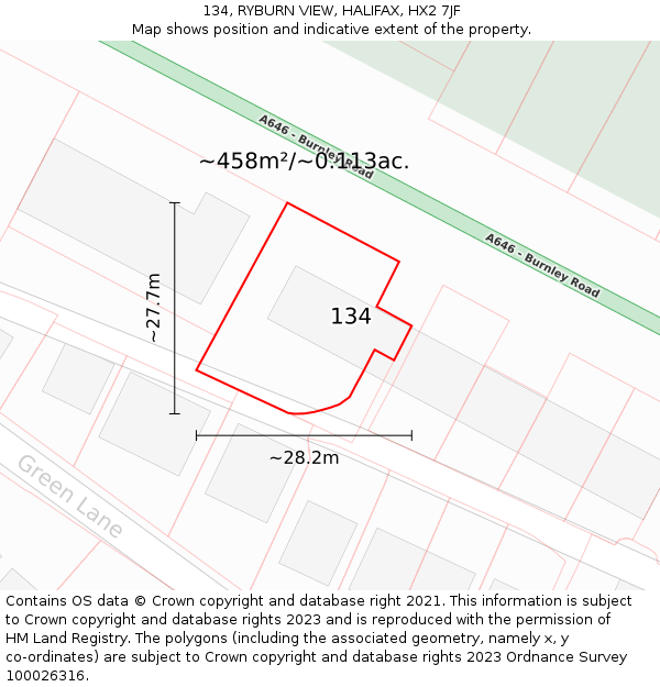 134, RYBURN VIEW, HALIFAX, HX2 7JF: Plot and title map