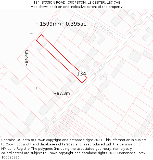 134, STATION ROAD, CROPSTON, LEICESTER, LE7 7HE: Plot and title map
