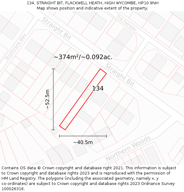 134, STRAIGHT BIT, FLACKWELL HEATH, HIGH WYCOMBE, HP10 9NH: Plot and title map