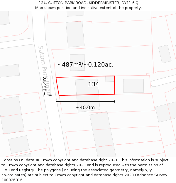 134, SUTTON PARK ROAD, KIDDERMINSTER, DY11 6JQ: Plot and title map