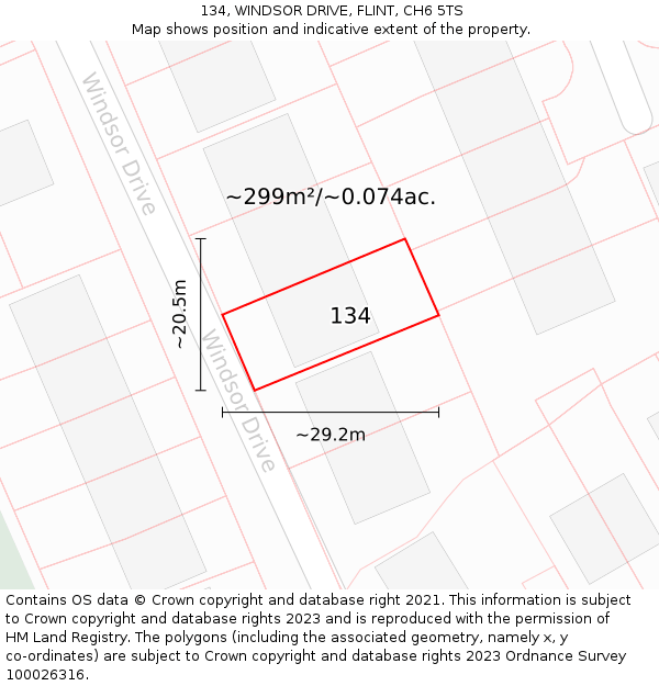 134, WINDSOR DRIVE, FLINT, CH6 5TS: Plot and title map
