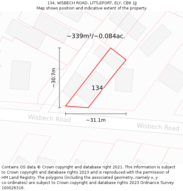 134, WISBECH ROAD, LITTLEPORT, ELY, CB6 1JJ: Plot and title map