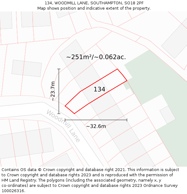 134, WOODMILL LANE, SOUTHAMPTON, SO18 2PF: Plot and title map