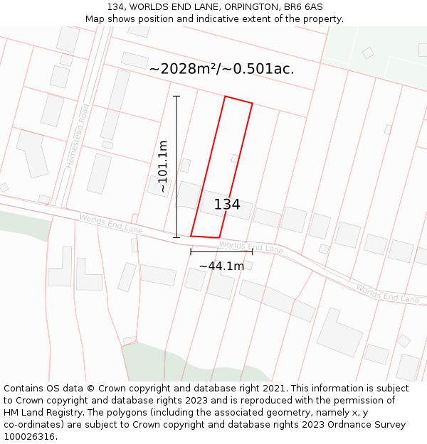134, WORLDS END LANE, ORPINGTON, BR6 6AS: Plot and title map