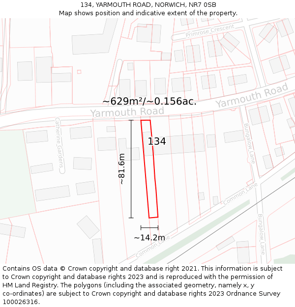 134, YARMOUTH ROAD, NORWICH, NR7 0SB: Plot and title map