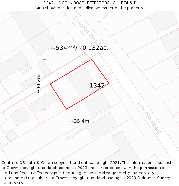 1342, LINCOLN ROAD, PETERBOROUGH, PE4 6LP: Plot and title map