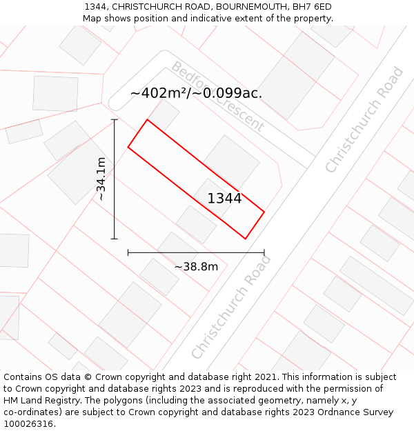 1344, CHRISTCHURCH ROAD, BOURNEMOUTH, BH7 6ED: Plot and title map
