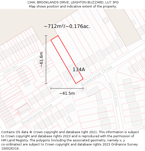134A, BROOKLANDS DRIVE, LEIGHTON BUZZARD, LU7 3PG: Plot and title map