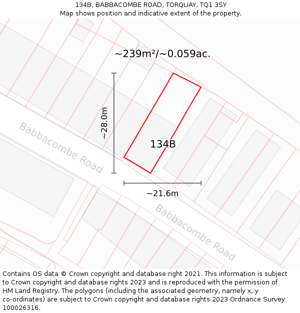 134B, BABBACOMBE ROAD, TORQUAY, TQ1 3SY: Plot and title map