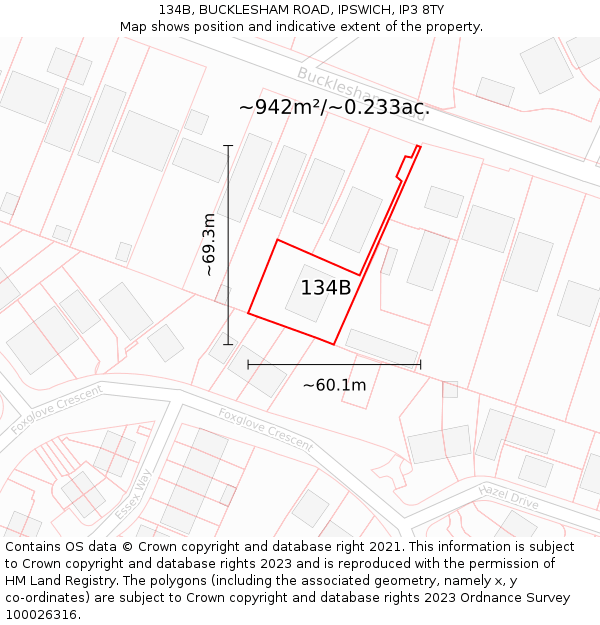 134B, BUCKLESHAM ROAD, IPSWICH, IP3 8TY: Plot and title map