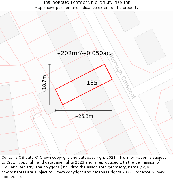 135, BOROUGH CRESCENT, OLDBURY, B69 1BB: Plot and title map