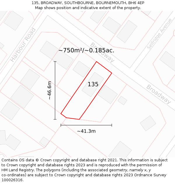 135, BROADWAY, SOUTHBOURNE, BOURNEMOUTH, BH6 4EP: Plot and title map