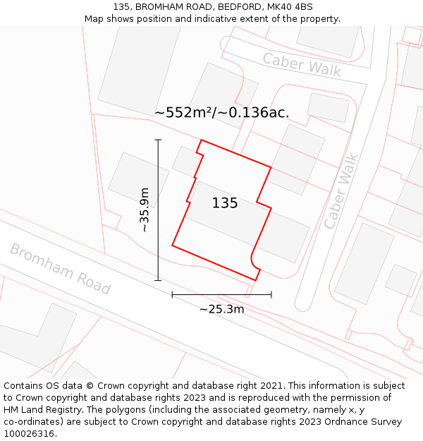135, BROMHAM ROAD, BEDFORD, MK40 4BS: Plot and title map