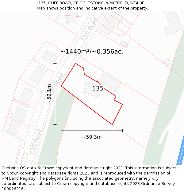 135, CLIFF ROAD, CRIGGLESTONE, WAKEFIELD, WF4 3EL: Plot and title map