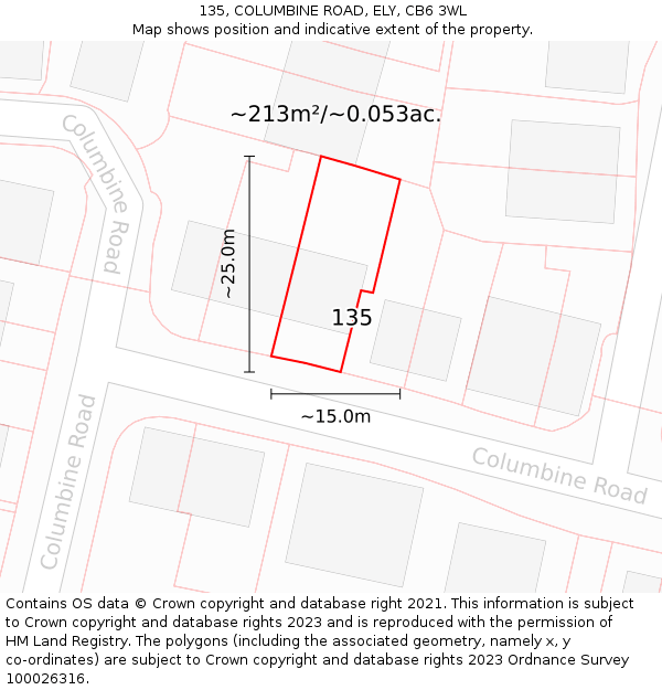 135, COLUMBINE ROAD, ELY, CB6 3WL: Plot and title map