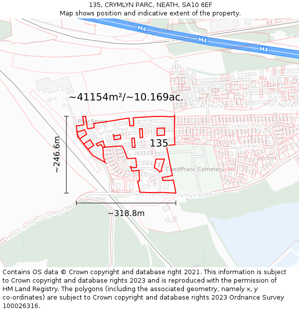 135, CRYMLYN PARC, NEATH, SA10 6EF: Plot and title map