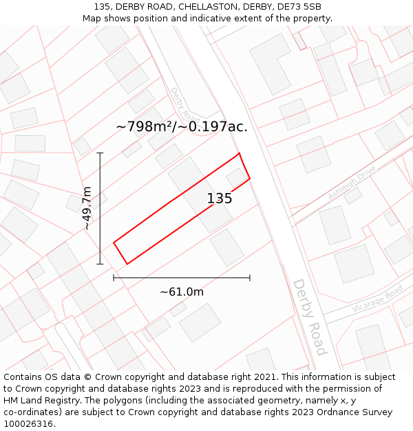 135, DERBY ROAD, CHELLASTON, DERBY, DE73 5SB: Plot and title map