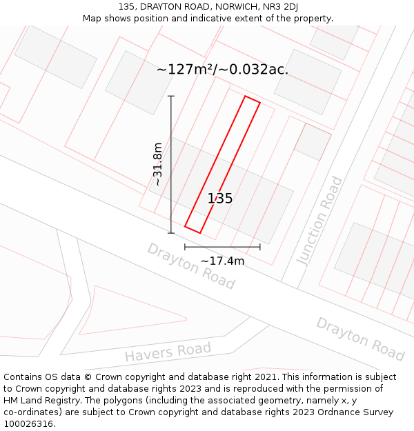 135, DRAYTON ROAD, NORWICH, NR3 2DJ: Plot and title map