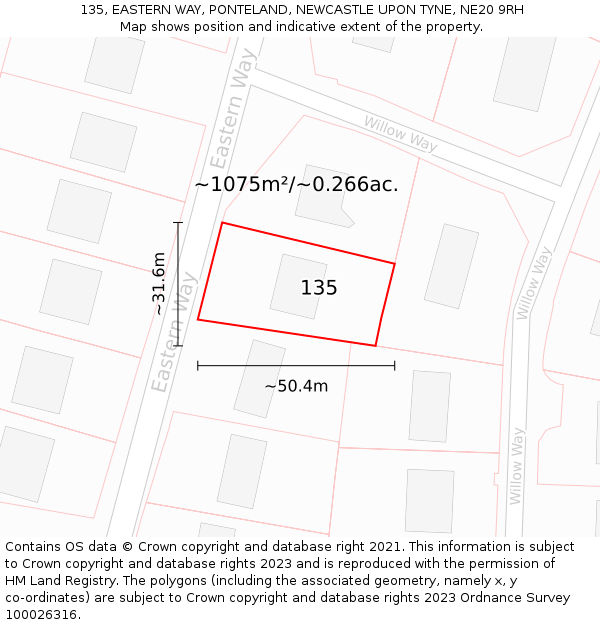 135, EASTERN WAY, PONTELAND, NEWCASTLE UPON TYNE, NE20 9RH: Plot and title map